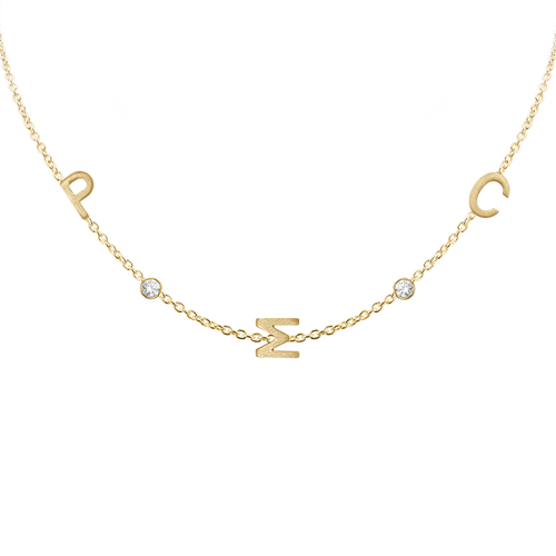 Initial and Gemstone Bracelet (Horizontal) in 14K Yellow Gold