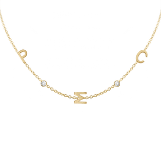 Initial and Gemstone Bracelet (Horizontal) in 14K White Gold