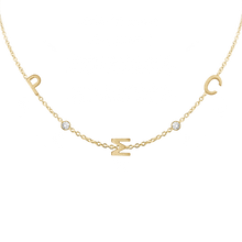 Load image into Gallery viewer, Initial and Gemstone Necklace (Horizontal) in 14K Yellow Gold (Diamond Cut Round Cable)
