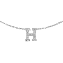 Load image into Gallery viewer, Hanging Initial Necklace with Diamonds in 14K White Gold
