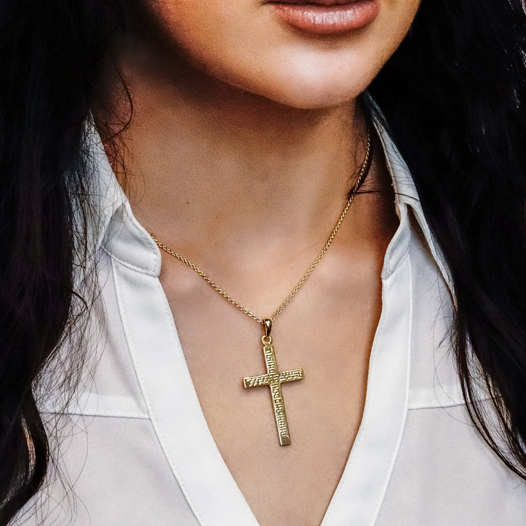 ITI NYC Plain Cross Pendant with Lord's Prayer in 14K Gold