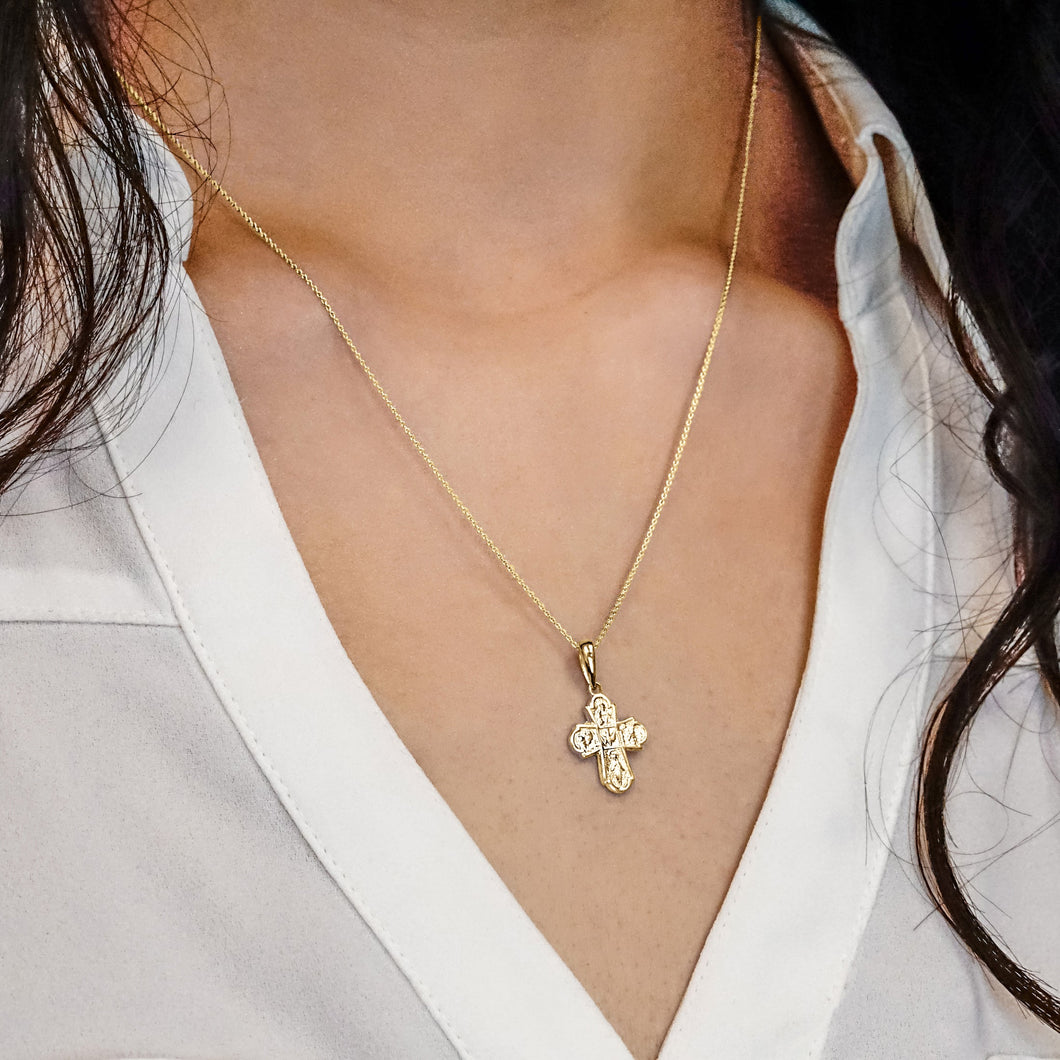 ITI NYC 4-Way Byzantine Cross Pendant in 14K Gold