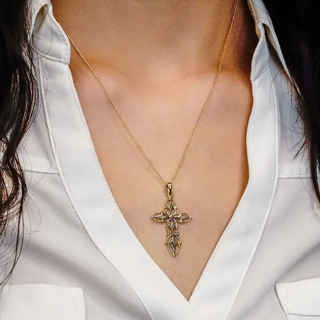 ITI NYC Filigree Cross Pendant with Beaded Design in 14K Gold