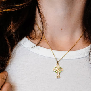 ITI NYC Celtic Cross Pendant with Green Enamel in Sterling Silver