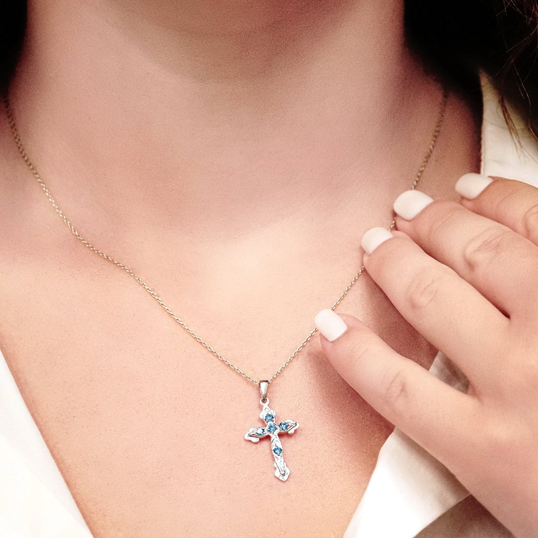 ITI NYC Apostles Cross Pendant with Light Blue Cubic Zirconia in Sterling Silver