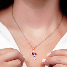 Load image into Gallery viewer, ITI NYC Apostles Cross Pendant with Dark Blue Cubic Zirconia in Sterling Silver
