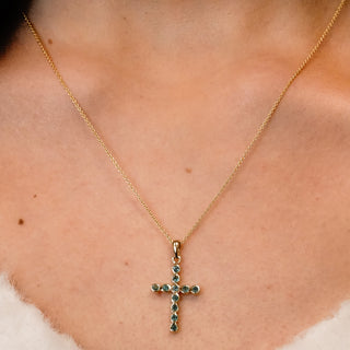 ITI NYC 14K Yellow Gold Bezel Set Cross Pendant with Emeralds