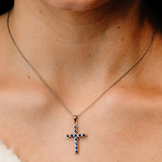 ITI NYC Bezel Set Cross Pendant with Sapphire Stones in 14K Gold