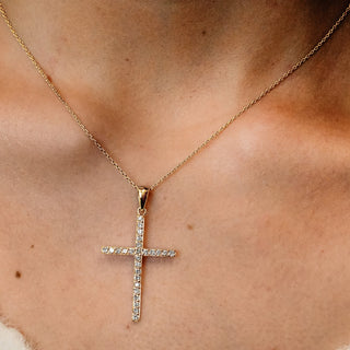 ITI NYC Thin Cross Pendant with Diamonds in 14K Gold