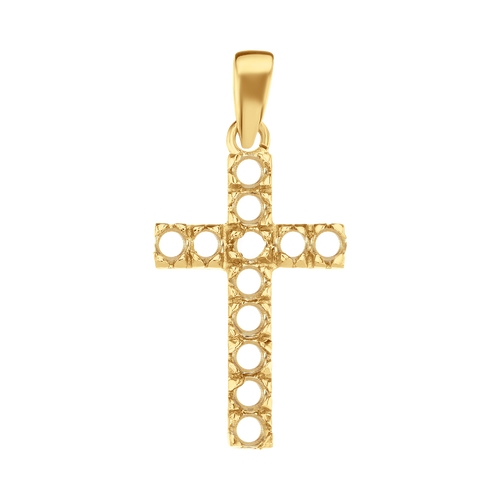 14K Gold Contemporary Classic Cross 12 Stone Pendant Mounting (27 x 12 mm)