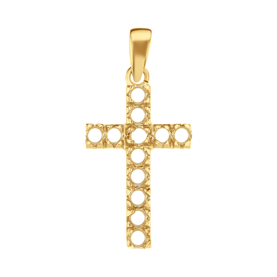 14K Gold Contemporary Classic Cross 12 Stone Pendant Mounting (27 x 12 mm)