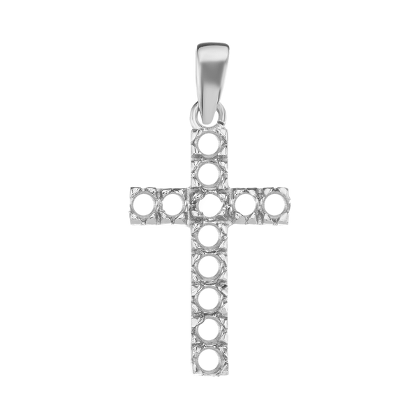 14K Gold Contemporary Classic Cross 12 Stone Pendant Mounting (27 x 12 mm)