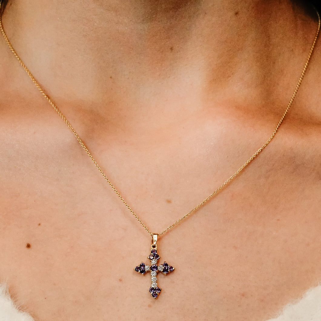 ITI NYC Trinity Cross Pendant with Purple Cubic Zirconia in Sterling Silver