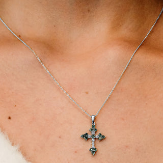 ITI NYC Trinity Cross Pendant with Green Cubic Zirconia in Sterling Silver