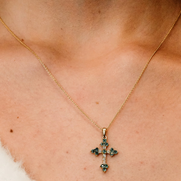ITI NYC Trinity Cross Pendant with Green Cubic Zirconia in Sterling Silver