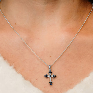 ITI NYC Trinity Cross Pendant with Dark Blue Cubic Zirconia in Sterling Silver