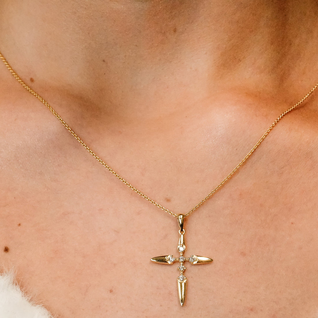 ITI NYC Star Cross Pendant with Diamonds in 14K Gold