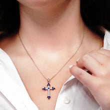 Load image into Gallery viewer, ITI NYC Trinity Cross Pendant with Dark Blue Cubic Zirconia in Sterling Silver

