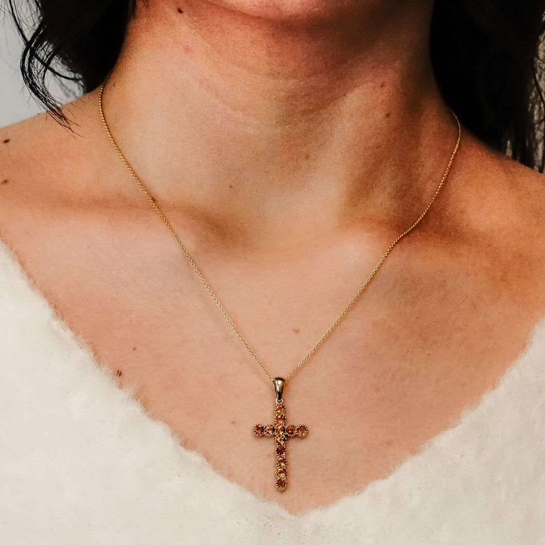 ITI NYC Bezel Set Cross Pendant with Citrine Stones in 14K Gold