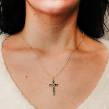 Load image into Gallery viewer, ITI NYC Bezel Set Cross Pendant with Emerald Stones in 14K Gold
