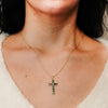 ITI NYC Bezel Set Cross Pendant with Emerald Stones in 14K Gold