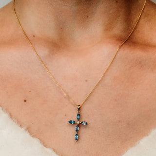 ITI NYC Marquise Cross Pendant with Light Blue Cubic Zirconia in Sterling Silver