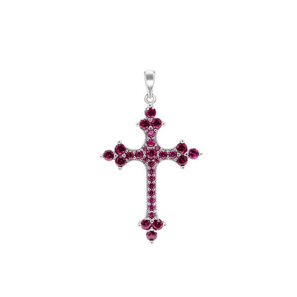 ITI NYC Trinity Cross Pendant with Pink Cubic Zirconia in Sterling Silver