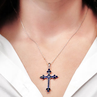 ITI NYC Trinity Cross Pendant with Dark Blue Cubic Zirconia in Sterling Silver