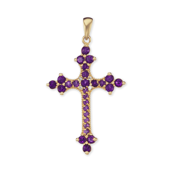 ITI NYC Trinity Cross Pendant with Purple Cubic Zirconia in Sterling Silver