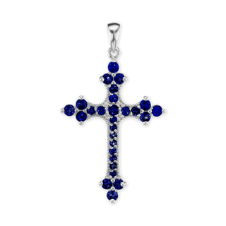 ITI NYC Trinity Cross Pendant with Dark Blue Cubic Zirconia in Sterling Silver