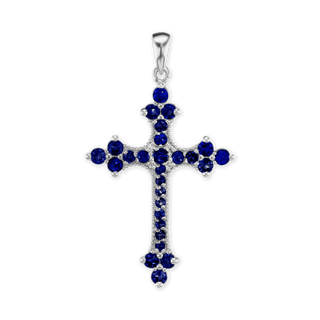 ITI NYC Trinity Cross Pendant with Dark Blue Cubic Zirconia in Sterling Silver