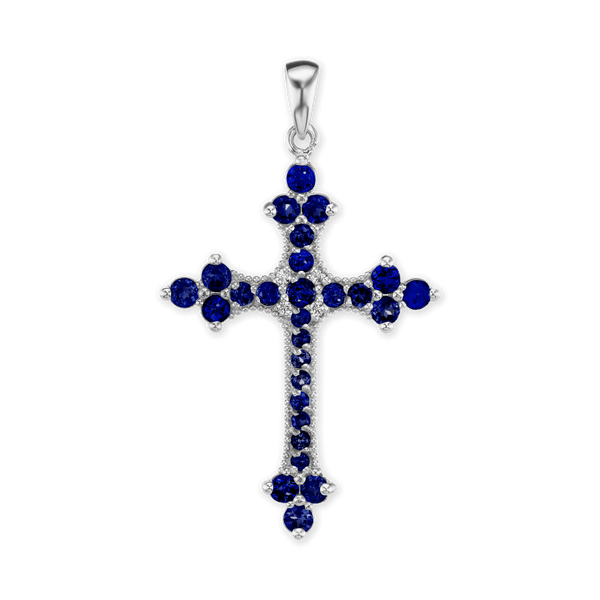 ITI NYC Trinity Cross Pendant with Dark Blue Cubic Zirconia in Sterling Silver