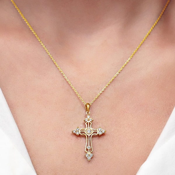 ITI NYC Trinity Cross Pendant with Cubic Zirconia in Sterling Silver
