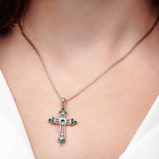 ITI NYC Trinity Cross Pendant with Green Cubic Zirconia in Sterling Silver
