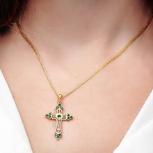 Load image into Gallery viewer, ITI NYC Trinity Cross Pendant with Green Cubic Zirconia in Sterling Silver
