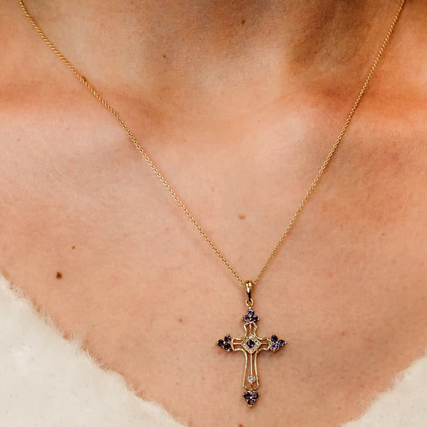 ITI NYC Trinity Cross Pendant with Purple Cubic Zirconia in Sterling Silver