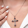 ITI NYC Trinity Cross Pendant with Dark Blue Cubic Zirconia in Sterling Silver