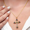 ITI NYC Trinity Cross Pendant with Dark Blue Cubic Zirconia in Sterling Silver