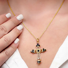 Load image into Gallery viewer, ITI NYC Trinity Cross Pendant with Dark Blue Cubic Zirconia in Sterling Silver
