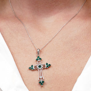 ITI NYC Trinity Cross Pendant with Green Cubic Zirconia in Sterling Silver