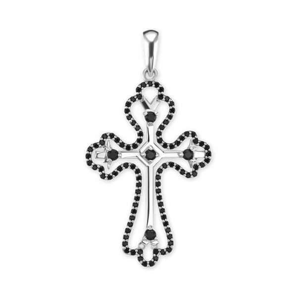 ITI NYC Trefoil Cross Pendant with Black Cubic Zirconia in Sterling Silver