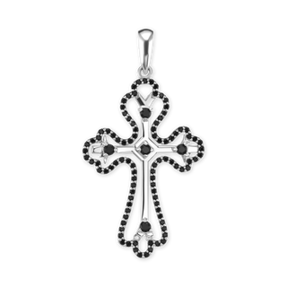 ITI NYC Trefoil Cross Pendant with Black Cubic Zirconia in Sterling Silver