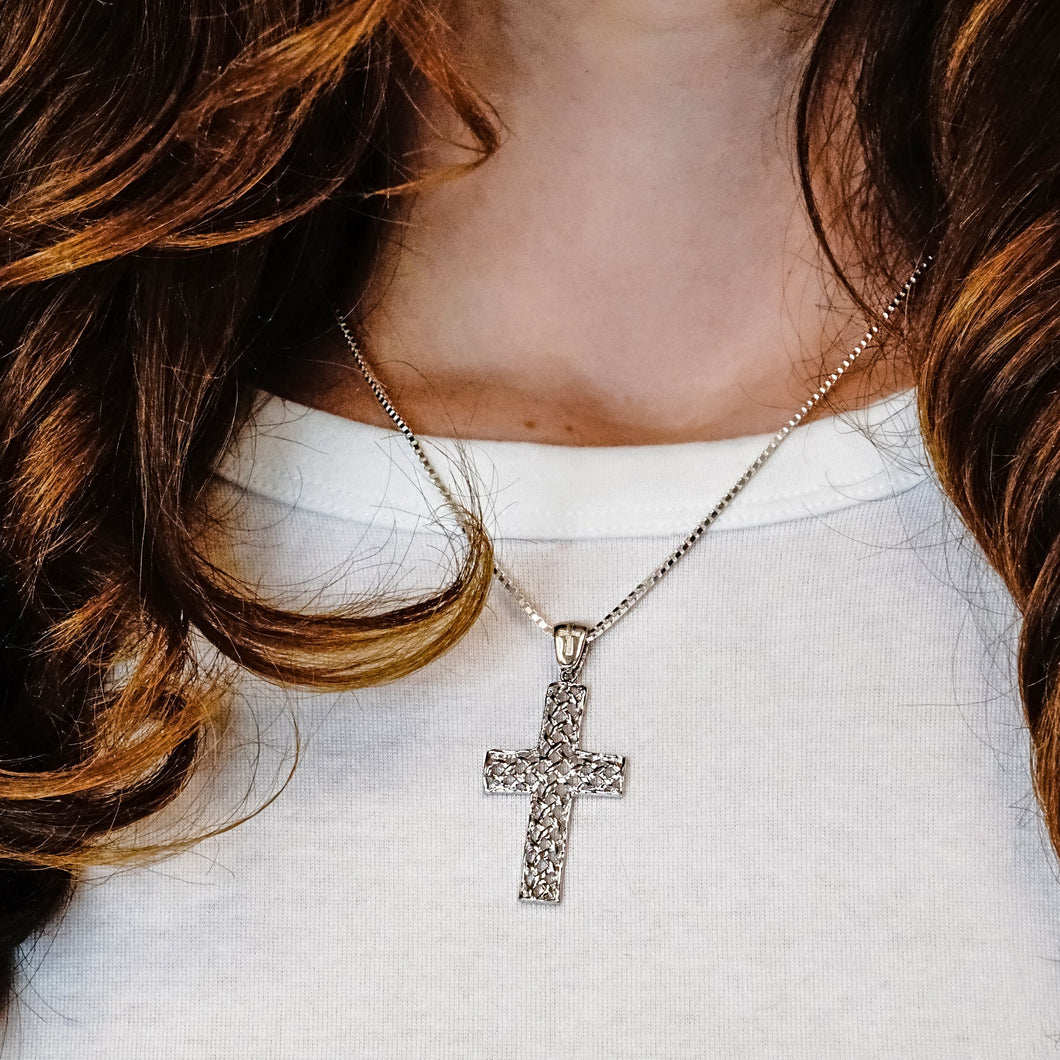 ITI NYC Basket Weave Cross Pendant in Sterling Silver