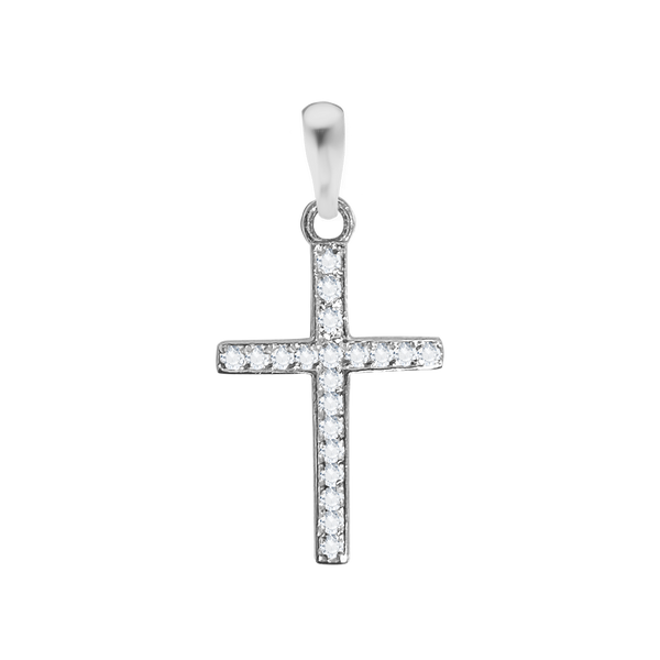 ITI NYC Sterling Silver Classic Cross Pendant with Cubic Zirconia