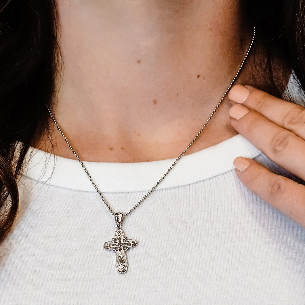 ITI NYC Byzantine Double-Sided Cross and Crucifix Pendant in Sterling Silver