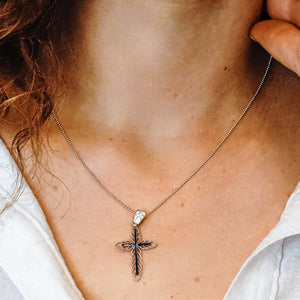 ITI NYC Filigree Cross Pendant with Ember Finish in Sterling Silver