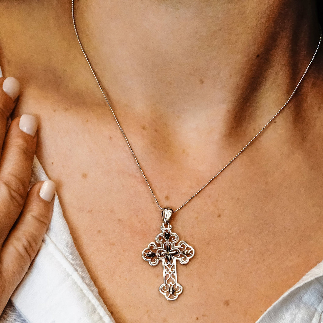 ITI NYC Filigree Cross Pendant with Ember Finish in Sterling Silver