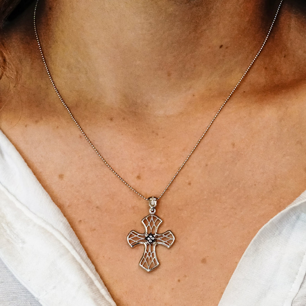 ITI NYC Filigree Lattice Cross Pendant in Sterling Silver