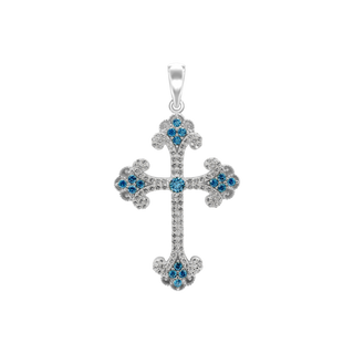 ITI NYC Budded Cross Pendant with Light Blue Cubic Zirconia in Sterling Silver