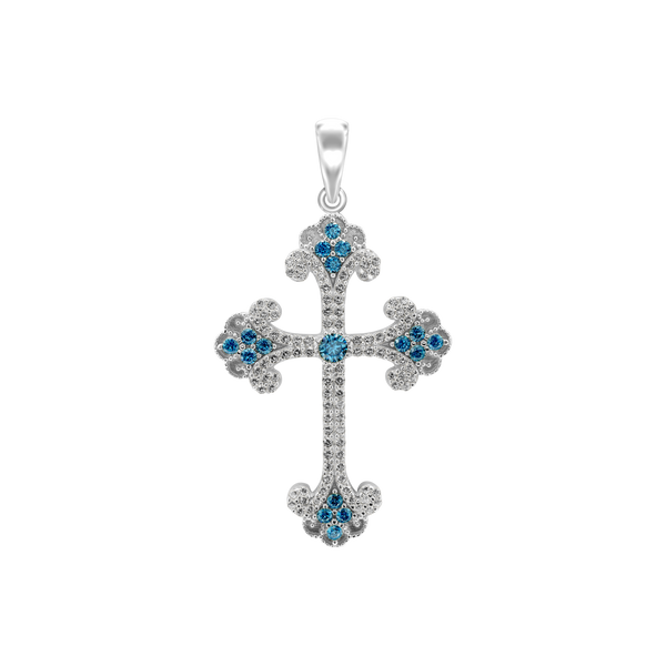 ITI NYC Budded Cross Pendant with Light Blue Cubic Zirconia in Sterling Silver